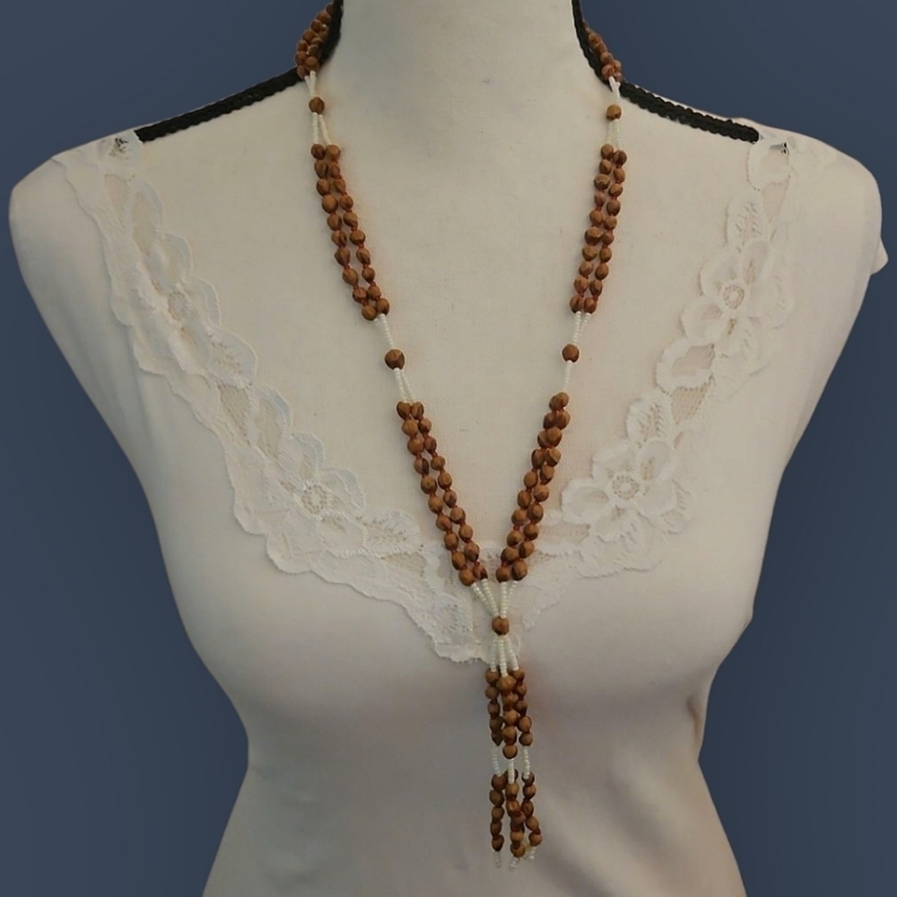 HANDMADE Navajo Double Strand Ghost Juniper Glass Beaded Prayer Tassel Necklace